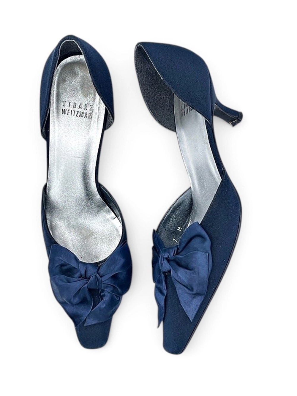 STUART WEITZMAN Navy Blue Bow D’Orsay Kitten Heel Pumps Size 7
